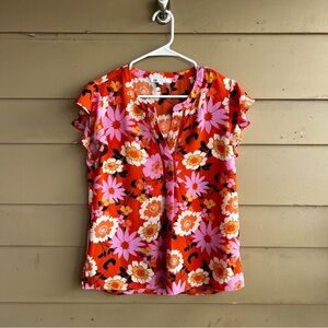 DR2 Floral Short Sleeve Blouse - Size S Office Business Casual Spring